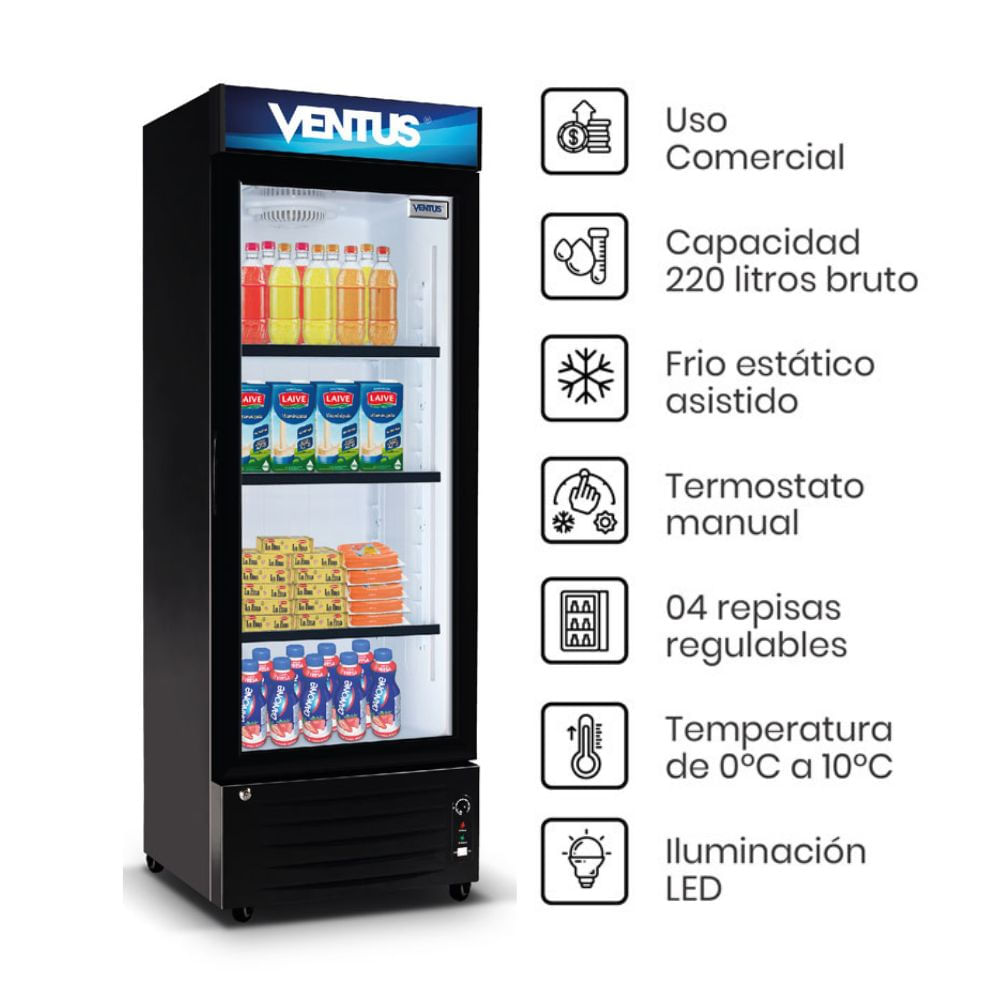 Vitrina Ventus Visi cooler puerta Lg-220led 220 litros Negro