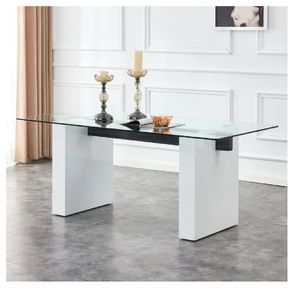 Mesa de Comedor TU MESITA Tenesse con Vidrio color Blanco/Negro