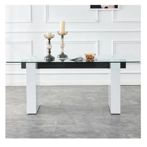 Mesa de Comedor TU MESITA Tenesse con Vidrio color Blanco/Negro