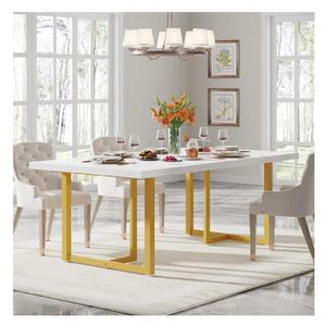Mesa de Comedor Clásica TU MESITA Luana color Blanco/Dorado