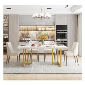 Mesa de Comedor Clásica TU MESITA Luana color Blanco/Dorado
