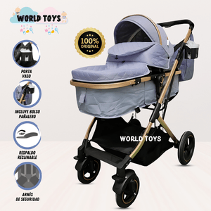 Coche Moisés Sindey con Bolsa Pañalera Lila