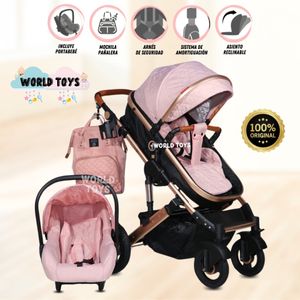 Coche Moisés Mini 4 en 1 Jakius con Portabebé Rosa