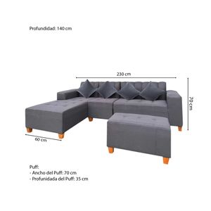 Sofa Seccional Hamburgo 4 cuerpos + Puff Movenda