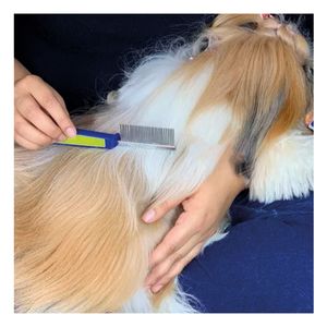 Peine de Metal Dentado para Mascota en Azul y Amarillo