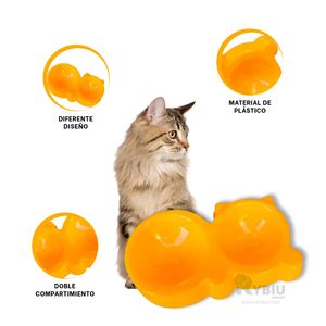 Plato Doble Pet Mediano en Forma de Gato en Amarillo