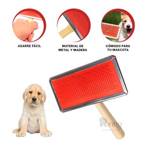 Cepillo con Mango de Madera para Perros en Rojo Talla M