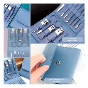 Set 12 piezas de Manicure con Cortauñas y Pinzas Celeste