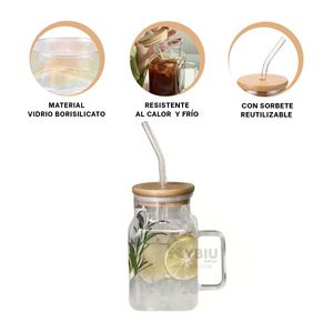 Vaso Rectangular con Caña Transparente 500ml Y+Agendita