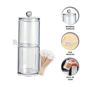 Dispensador Perfecto Acrilico de Hisopo y Algodon Y+Stickers