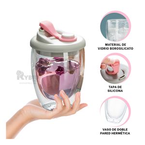 Vaso Practico para Bebidas de Color Rosado 350ml Y+Stickers