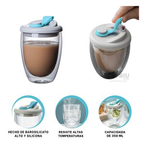 Vaso Practico para Bebidas de Color Celeste 350ml Y+Stickers