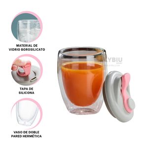 Vaso Doble Moderno con Tapa Color Rosado 350ml Y+Agendita