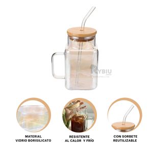 Vaso con Tapadera en Transparente 500ml Y+Stickers