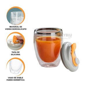 Vaso Doble Moderno con Tapa Color Naranja 350ml Y+Agendita