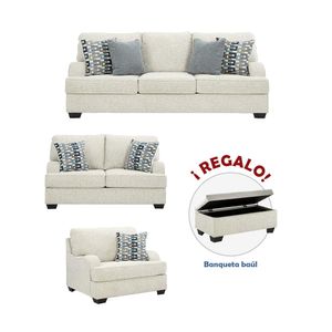 Juego de sala 3-2-1 + Banqueta baúl de regalo Irem Ivory