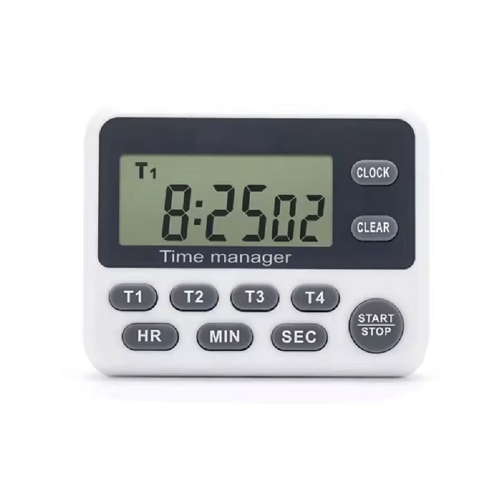 Temporizador Cronómetro Timer de 04 Canales Con Reloj para Cocina