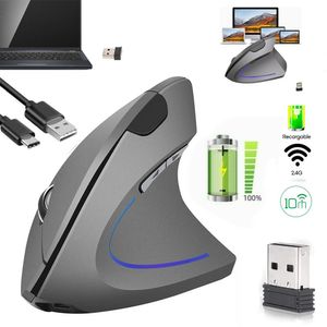 Mouse Vertical Inalambrico Ergonómico Usb Recargable Plata 24GHz