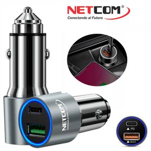 Cargador para Auto 1 USB QC3.0 1 TIPO C NETCOM 3.4A 12V 24V C Rápida