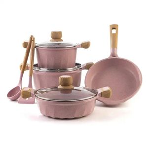 Juego De Olla Roca Volcánica Valeska Super 7 + 2 Utensilios Rosa