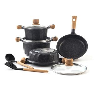 Juego De Olla Roca Volcánica Valeska Super 7 + 2 Utensilios Negro
