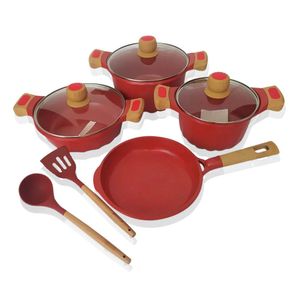 Juego De Olla Roca Volcánica Valeska Super 7 + 2 Utensilios Rojo