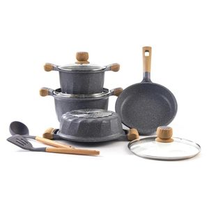 Juego De Olla Roca Volcánica Valeska Super 7 + 2 Utensilios Gris