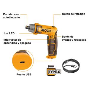 Destornillador Inalámbrico Ingco 8V 6NM + 17 Accesorios CSDLI08025
