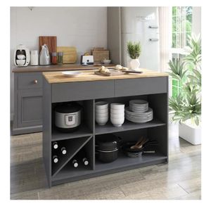 Isla de Cocina Moderna TU MESITA Patricia color Gris Oscuro/Duna 2 cajones