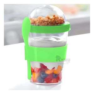 Vaso para Yogurt y Cereal con Cuchara de 350ML Verde Limon