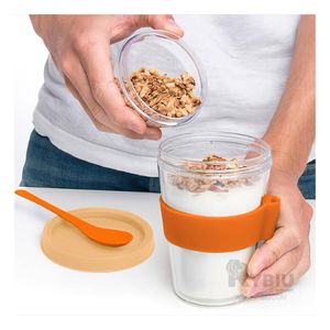 Vaso para Yogurt y Cereal con Cuchara de 350ML Anaranjado