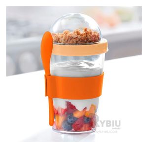 Vaso para Yogurt y Cereal con Cuchara de 350ML Anaranjado