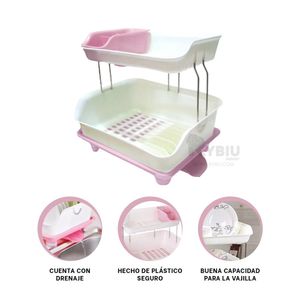 Escurridor de Vajilla de 2 Niveles Plastico Color Rosado