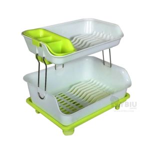 Escurridor de Vajilla de 2 Niveles Plastico Color Verde