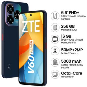 Smartphone ZTE V60 DESIGN 6.6" 6GB 256GB 50MP + 2MP Azul