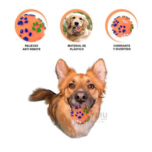 Pelota de Plastico Pet Huellas en Naranja Y+Papel de Regalo