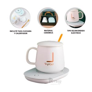 Calentador con Taza de Ceramica Termica en ColorBlanco