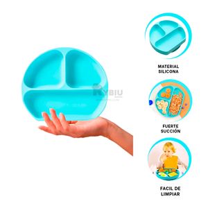 Plato con Seguridad Antiderrames Infantil Celeste Y+Stickers