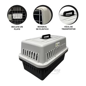 Transportadora Pet de Plastico Compacto L70 en Color Negro