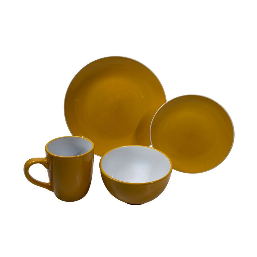 Juego de Vajilla Redonda Mostaza Two Tones 16 Piezas Real Plaza