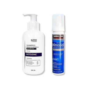 Minoxidil Espuma Kirkland 60ml + Shampoo Sin Sal Ketozinc Cabello Graso 350ml