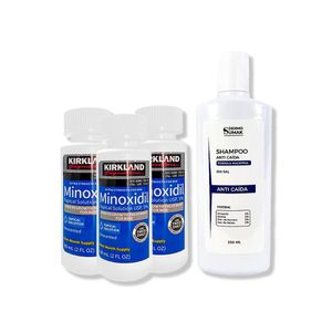 3 Minoxidil Liquido Kirkland + Shampoo Sin Sal Anticaida 250ml