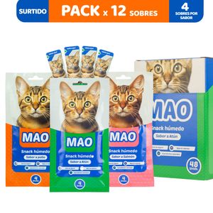 Pack Snack Húmedo para Gatos MAO Sabores Pollo, Atún y Salmón x24 Sachets x15gr c/u