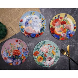 Set X4 Platos Postre Flores New