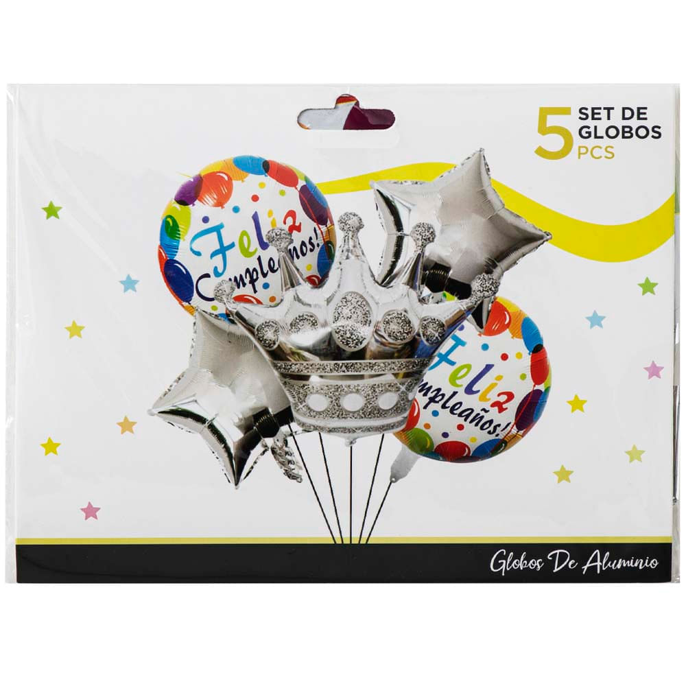 Set Globos Corona Plateada CLASS&WORK 5piezas - Real Plaza