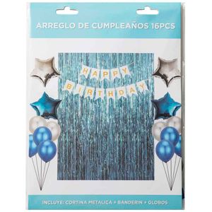 Set Cortina + Globos Azul CLASS&WORK 16piezas