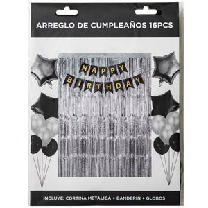 Set Cortina + Globos Plateado CLASS&WORK 16piezas