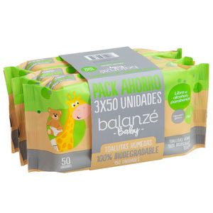 Toallitas Húmedas BALANZÉ BABY Biodegradables Pack 3 x 50un
