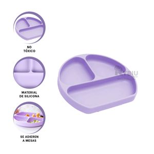 Plato de Silicona de 3 Divisiones para Bebe en Color Lila