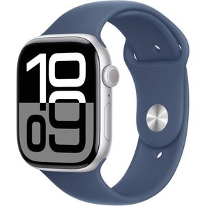 Apple Watch Series 10 [GPS + Cellular 46mm] with Silver Aluminium Case with Denim Sport Band - S/M